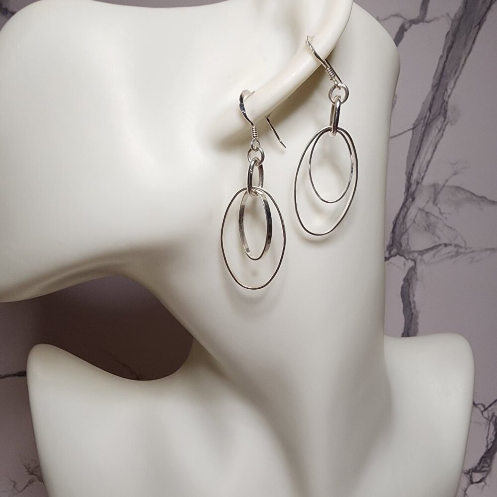 925 Silver Mobile Oval Hoop Dangle Earrings